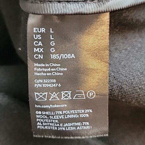 H&M classic style longcoat in black wool blend peacoat Women's Size L - Picture 8 of 11